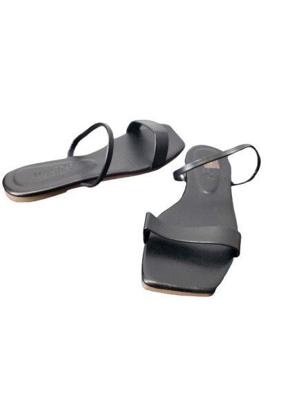 Pair of black sandals on a white background