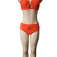 Orange bikini set on a mannequin against a white background