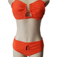 Orange bikini set on a mannequin against a white background