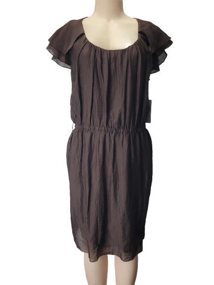 Brown dress on a mannequin against a white background