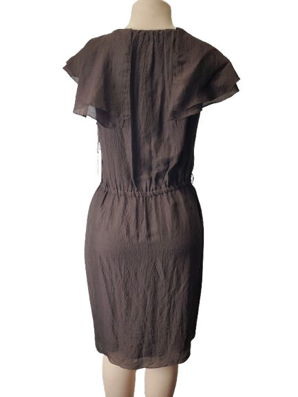 Brown dress on a mannequin against a white background