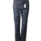 Blue jeans on a mannequin with a white background