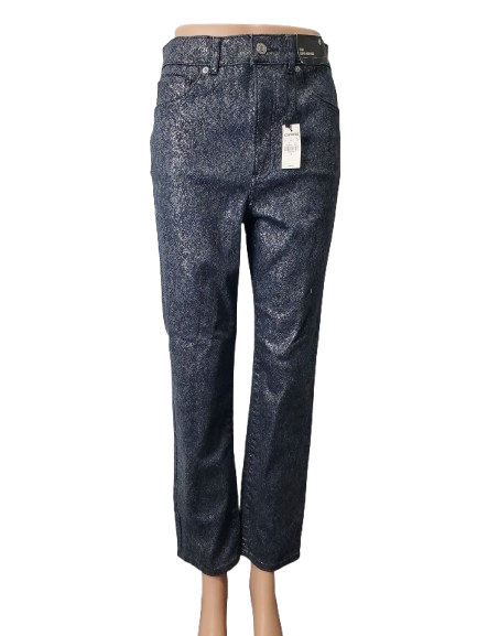 Blue jeans on a mannequin with a white background