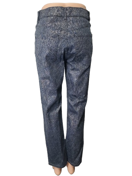 Dark blue patterned pants on a white background