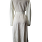 cream long dress with gold buttons
