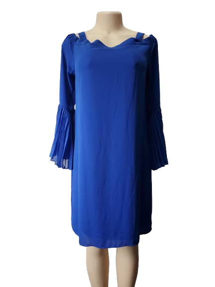 Blue dress on a mannequin against a white background