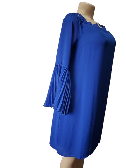 Blue dress on a mannequin against a white background
