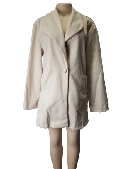 Beige coat on a mannequin against a white background