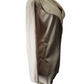 Mannequin wearing a beige draped garment on a white background