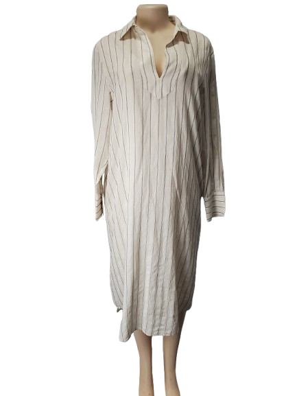 Striped dress on a mannequin against a white background