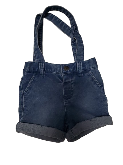 Blue denim short jumper with gray trim on a white background