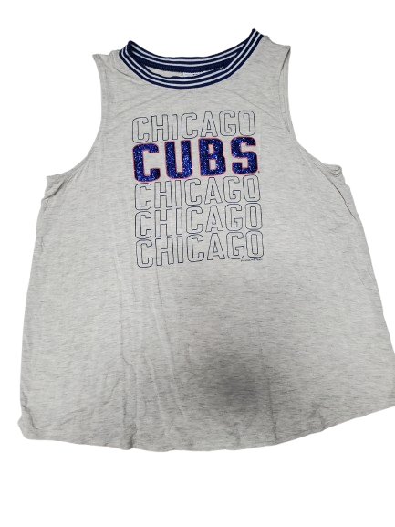 Gray sleeveless dress with 'Chicago Cubs' text on a white background