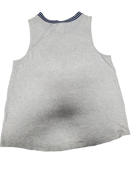 Gray sleeveless top with a collar on a white background
