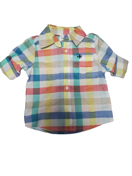 Colorful checkered shirt and pants set on a white background