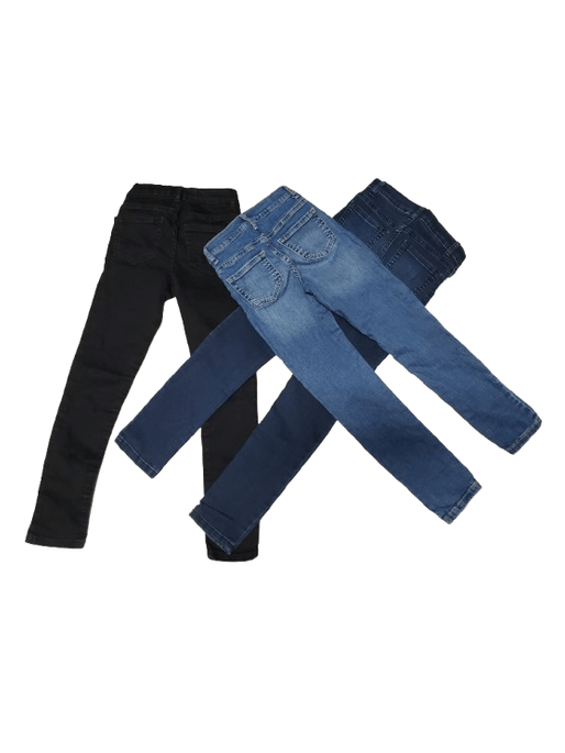 Two pairs of jeans, one blue and one black, on a white background
