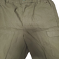 Close-up of olive green pants on a white background