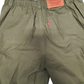 Olive green pants with a visible brand tag on a white background