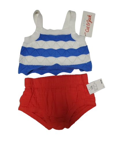Two pairs of underwear, one blue and white striped, the other red, on a white background.