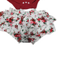 Red onesies and floral shorts on a white background