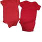 Two red sleeveless tops on a white background