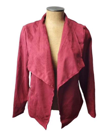 Red jacket on a mannequin against a white background