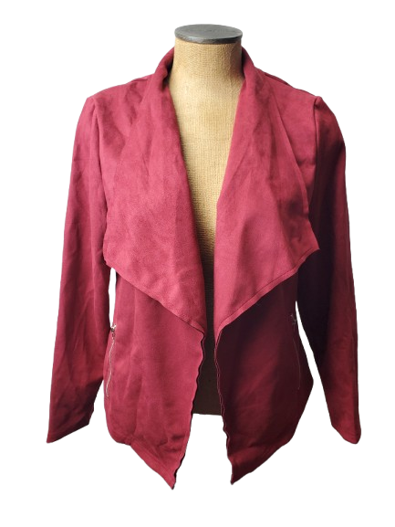 Red jacket on a mannequin against a white background