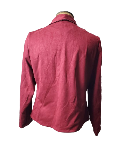Red jacket on a mannequin against a white background