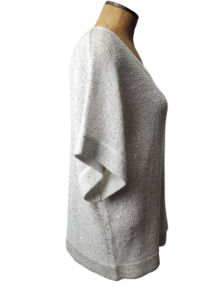 Mannequin wearing a textured gray sweater on a white background