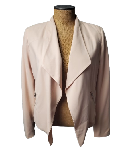 Blush jacket on a mannequin against a white background