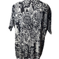 Black and white patterned shirt on a mannequin against a white background