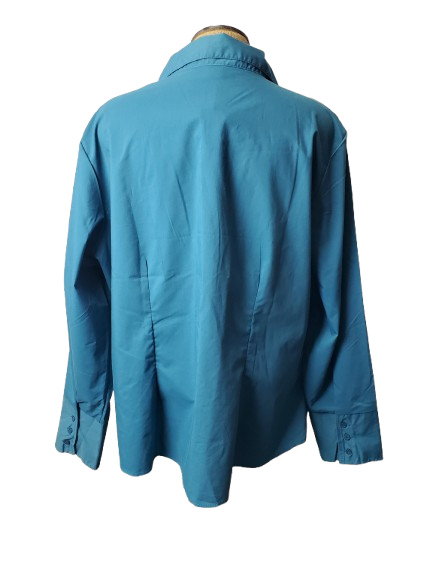 Blue shirt on a mannequin against a white background