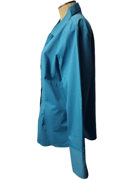 Blue jacket on a mannequin against a white background
