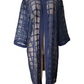 Blue patterned kimono-style garment on a mannequin against a white background