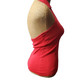 Red tank top on a mannequin with a beige back against a white background