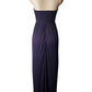 purple strapless gown on a mannequin against a white background