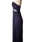 purple one-shoulder dress with a silver embellishment on a white background