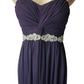 purple strapless dress with a silver embellished belt on a mannequin against a white background
