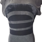 black dress with black horizontal stripes on a mannequin against a white background