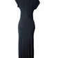 Black dress on a mannequin against a white background