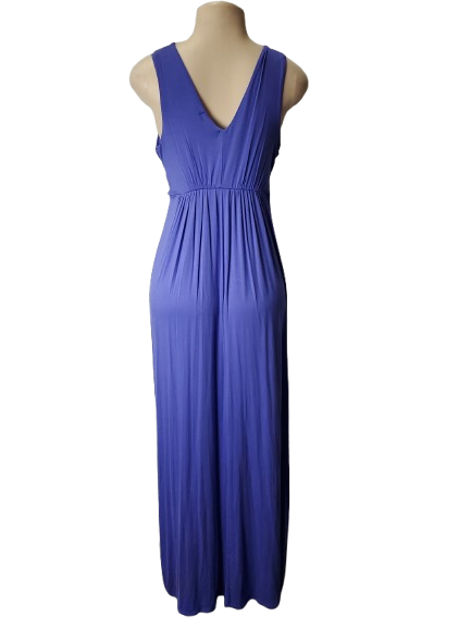 purple dress on a mannequin against a white background