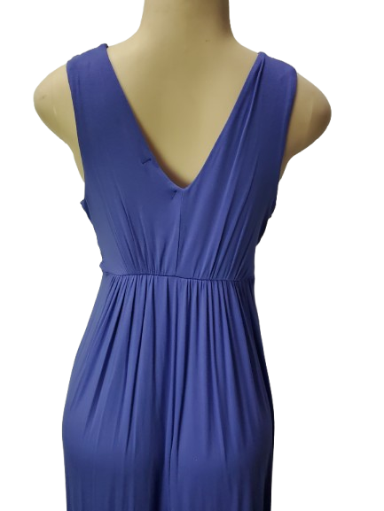 purple dress on a mannequin against a white background