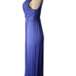 Blue evening gown on a mannequin against a white background