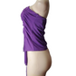 Purple one-shoulder top on a mannequin against a white background