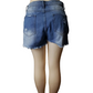 Blue denim shorts on a mannequin against a white background