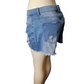 Denim skirt on a mannequin against a white background