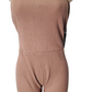 Brown ribbed jumpsuit on a mannequin against a white background