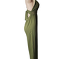 Green evening jumpsuit on a mannequin against a white background