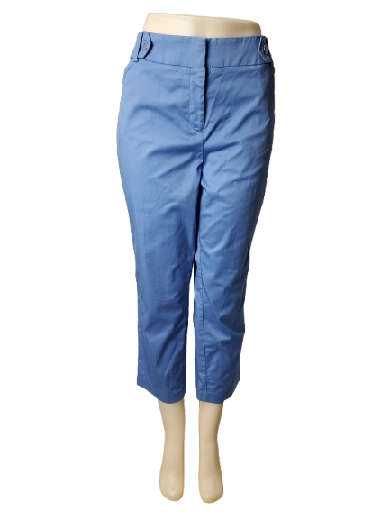 Blue capri pants on a mannequin against a white background