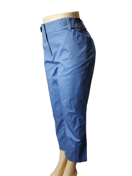 Blue capri pants on a mannequin against a white background