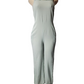 Light green jumpsuit on a mannequin against a white background